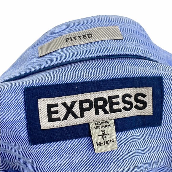 Express Men's Casual Blue Fitted Button Down Shirt Fitted Long Sleeve Size Small - Picture 5 of 6